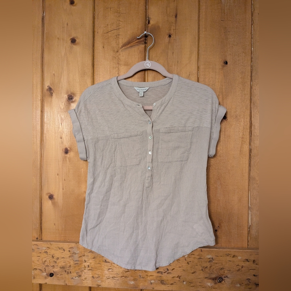 Lucky Brand Mixed Media Short Sleeve Cotton & Modal Henley Size XS
